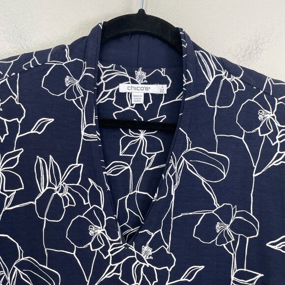 Chicos Womens Plus XXL Touch of Cool Floral 3/4 Sleeve Tee V Neck Shirt Stretch - Picture 8 of 12